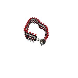 Vintage NOS Bee Charming Glass Woven Bracelet w/ Rhinestone Button Clasp (A8080)